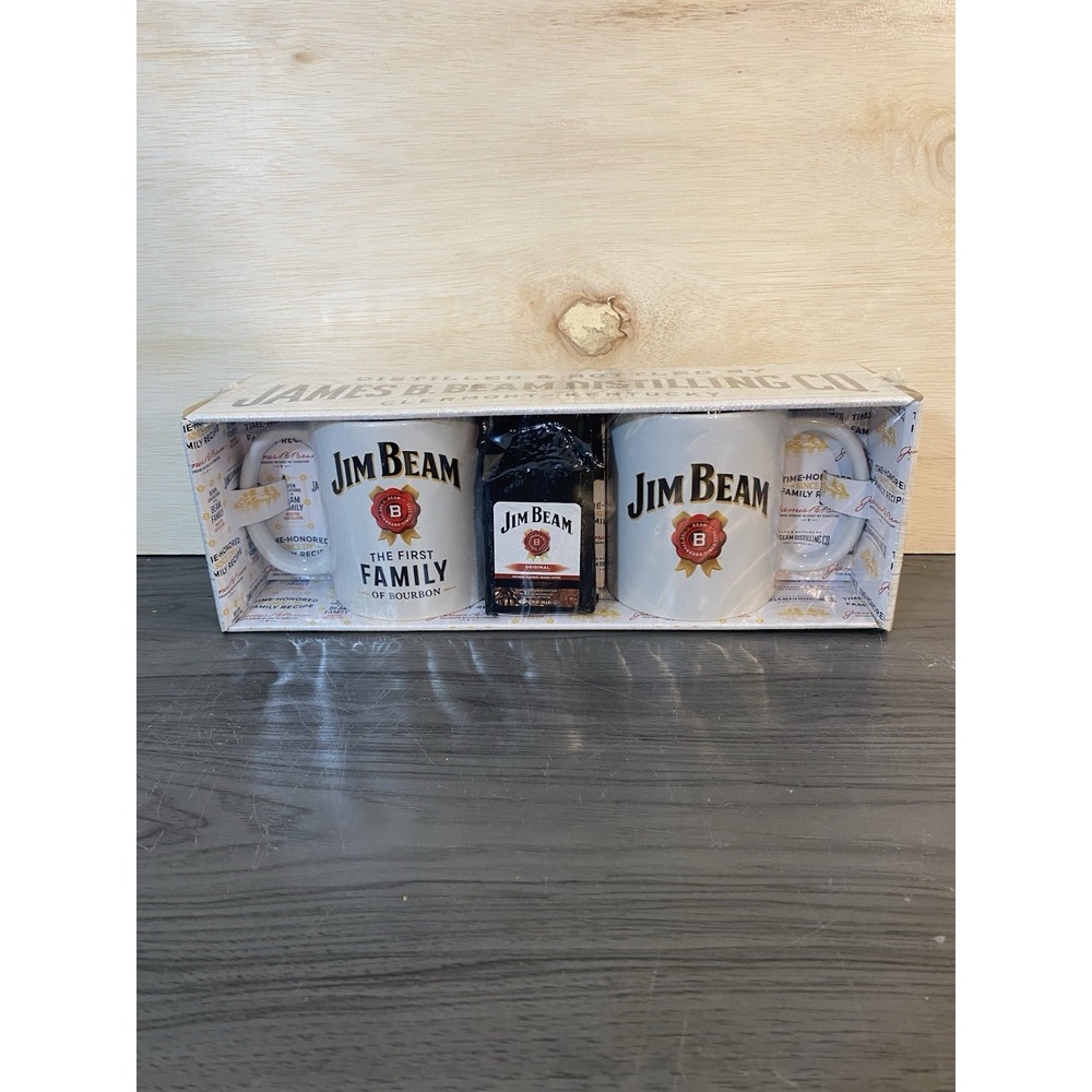 Jim Beam Whiskey Box‎ Set of Two  Mugs Jim Beam Flavored Coffee  Best By 4/2023